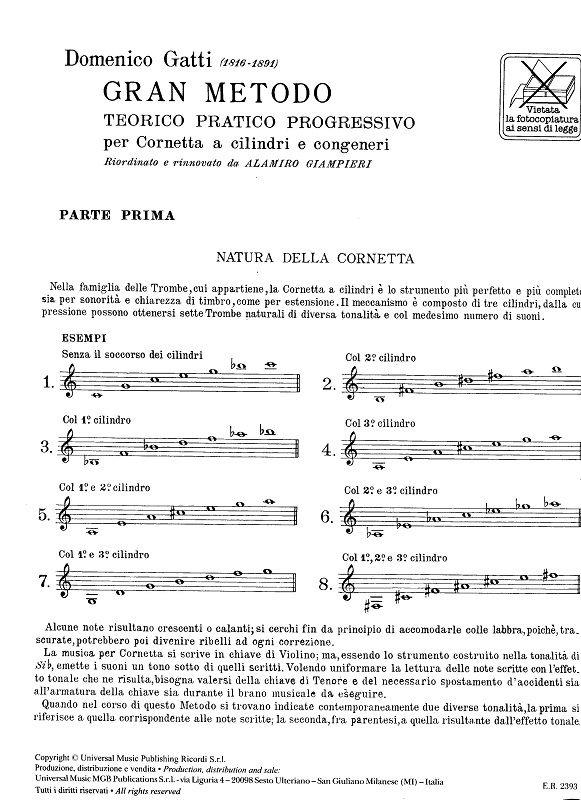 Gran metodo teorico pratico progressivo - Parte I - Per Cornetta A Cilindri E Congeneri - pro trumpetu